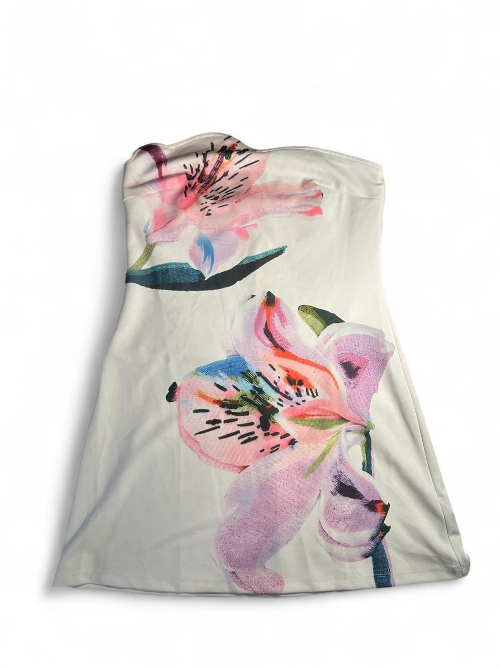 NWT COMMENSE Floral Print Strapless A-Line Mini Dress L